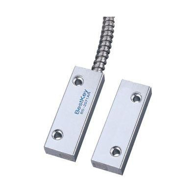 BS-2071AR - Kovový povrchový magnetický kontakt 50 x 17 x 9,8 mm, kabel v pancéřové hadici