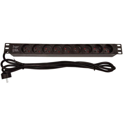 NAPPAN2260B - Napájecí panel 9 zásuvek 230V, 19'', 1U, kabel 3m