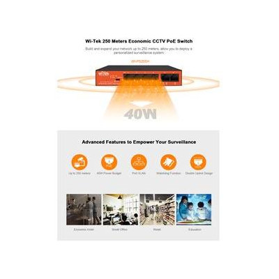 WI-PS205H V2 - 4FE + 2FE PoE switch, 250m, 40W