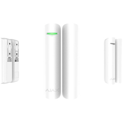 AJAX DoorProtect Plus, bílý - Bezdrátový magnetický detektor otevření dveří, oken + senzor otřesu a náklonu, prac.rozsah 10–20 m