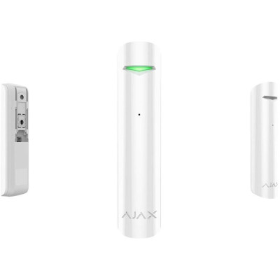 AJAX GlassProtect, bílý - Bezdrátový detektor rozbití skla, detekční vzdálenost 9 metrů od okna, dvoufaktorové ověření
