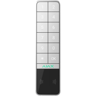 AJAX KeyPad Outdoor Jeweller, bílá - Bezdrátová klávesnice s mechanickými tlačítky a podporou technologií DESFire a Bluetooth