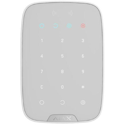 AJAX KeyPad Plus, bílá - Bezdrátová dotyková klávesnice s RFID čtečkou DESFire, 15 tlačítek, ochrana proti hádání kódu