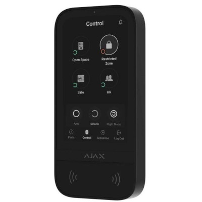 AJAX KeyPad TouchScreen, černá - Bezdrátová dotyková klávesnice s 5'' obrazovkou, RFID DESFire, Bluetooth, akustickou signalizac