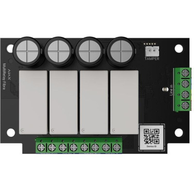 AJAX MultiRelay Fibra - Čtyřkanálový reléový sběrnicový modul s bezpotenciálovými kontakty pro dálkové ovládání napájení.