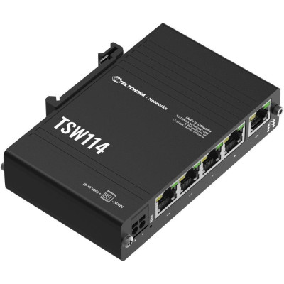 Teltonika TSW114 průmyslový switch 5x GE, integrovaný držák na DIN