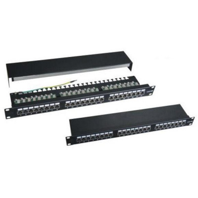 XtendLan Patch panel 19", 24 portů, stíněný, Cat6, vyvazovací úchyty, černý