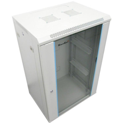 XtendLan 15U/600x450, na zeď, jednodílný, rozložený, skleněné dveře, šedý