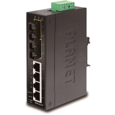 Planet ISW-621T Průmyslový Switch 4x 10/100M + 2x 100M MM SC, -40~+75°C, 48VDC, DIN