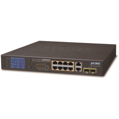 Planet FGSD-1022VHP PoE switch, 8x100, 2x1000-TP/SFP, LCD, VLAN, extend mód 10Mb do 250m, IEEE 802.3at120W