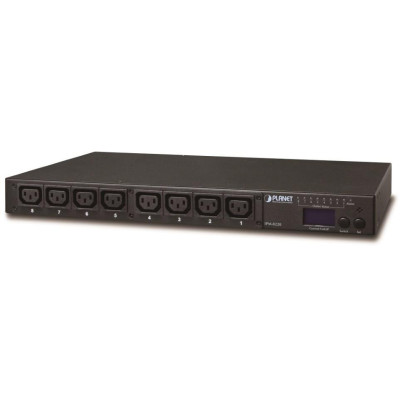 Planet IPM-8220, IP ovládání 8x zásuvek 230V/10A, LED+displej, wattmetry, možnost senzoru, rackmount 19/1U