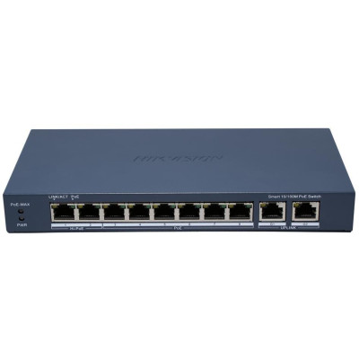 DS-3E1310HP-EI(B) - Smart switch 8x100Mbps PoE (2xHi-PoE) + 2x Gb, 110W, dosah až 300m, IP40