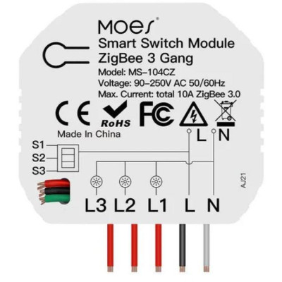 ZM-104C-MS - 3 kanálový mini Zigbeei spínač elektrických spotřebičů, AC 90-250V, 10A